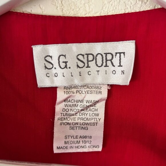 SG Sport Collection Womens Blouse Medium 10/12 Red Silky Embroidered Floral - Picture 4 of 9